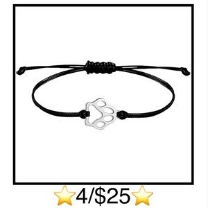 Stainless Steel Paw Print Adjustable Bracelet, Silver Tone &
Black